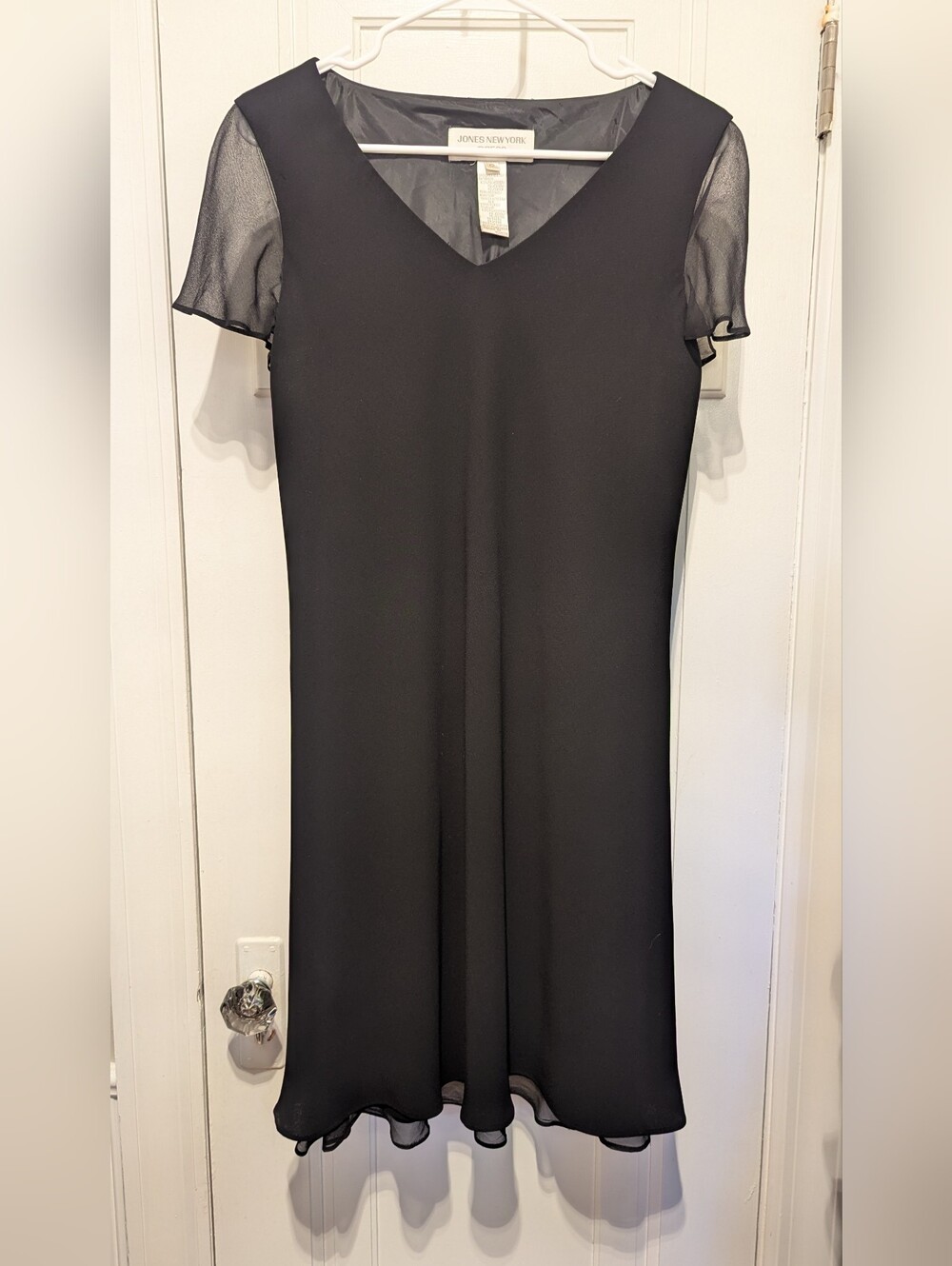 Black V-Neck Short Sleeve Sheer-Sleeve Dress